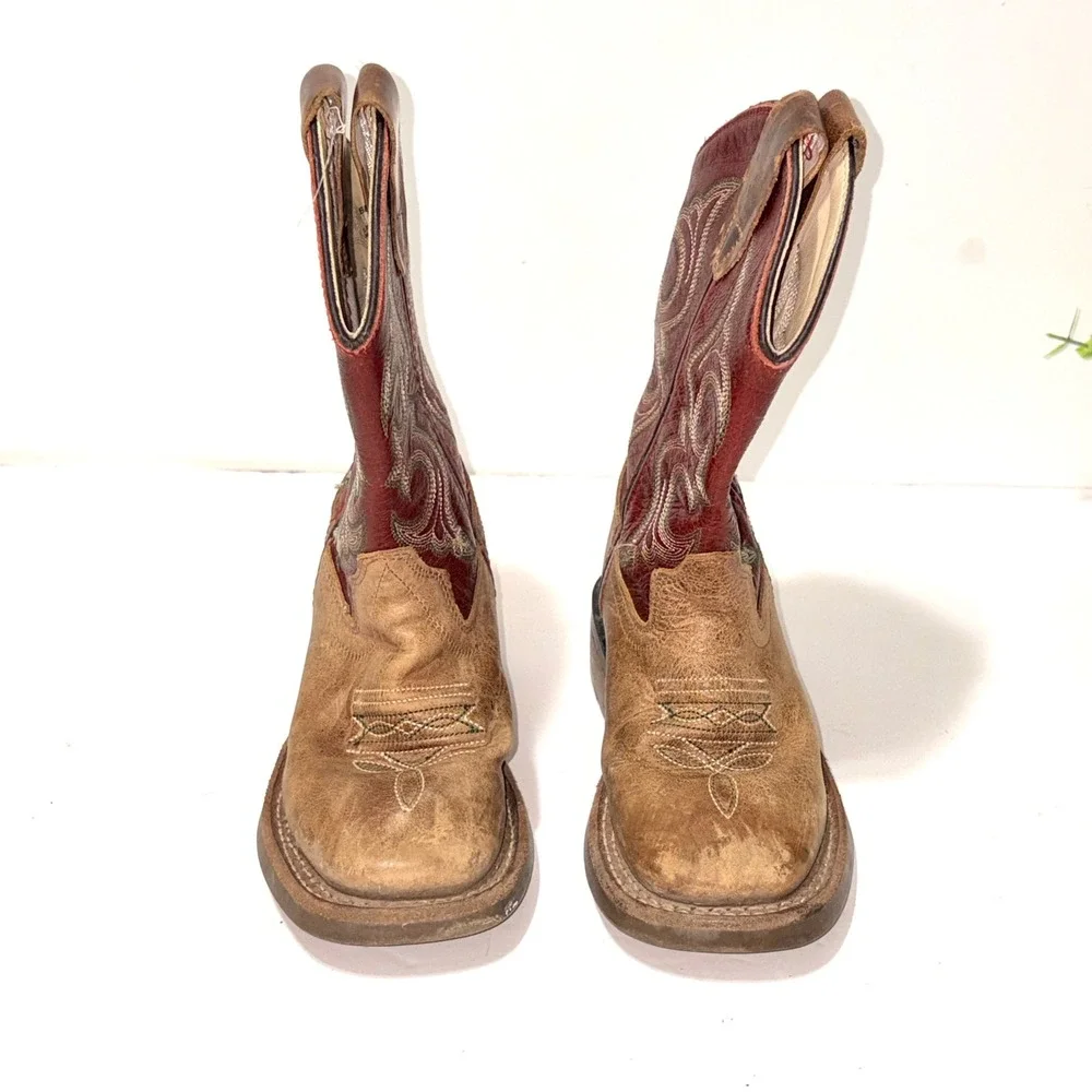 Cody James Burgundy Red Leather Square Toe Cowboy Western Boots Youth SIZE 9 D